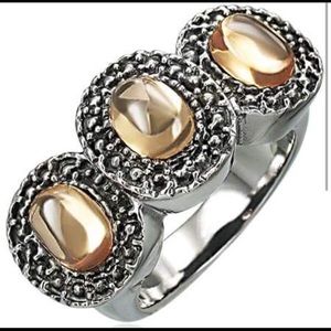 STAINLESS STEEL 3 STONE TOPAZ BEZEL COCKTAIL RING
